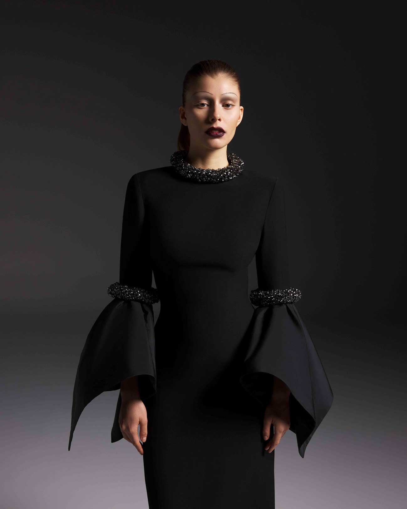 AFFFAIR - Black embellished dress with statement sleeves