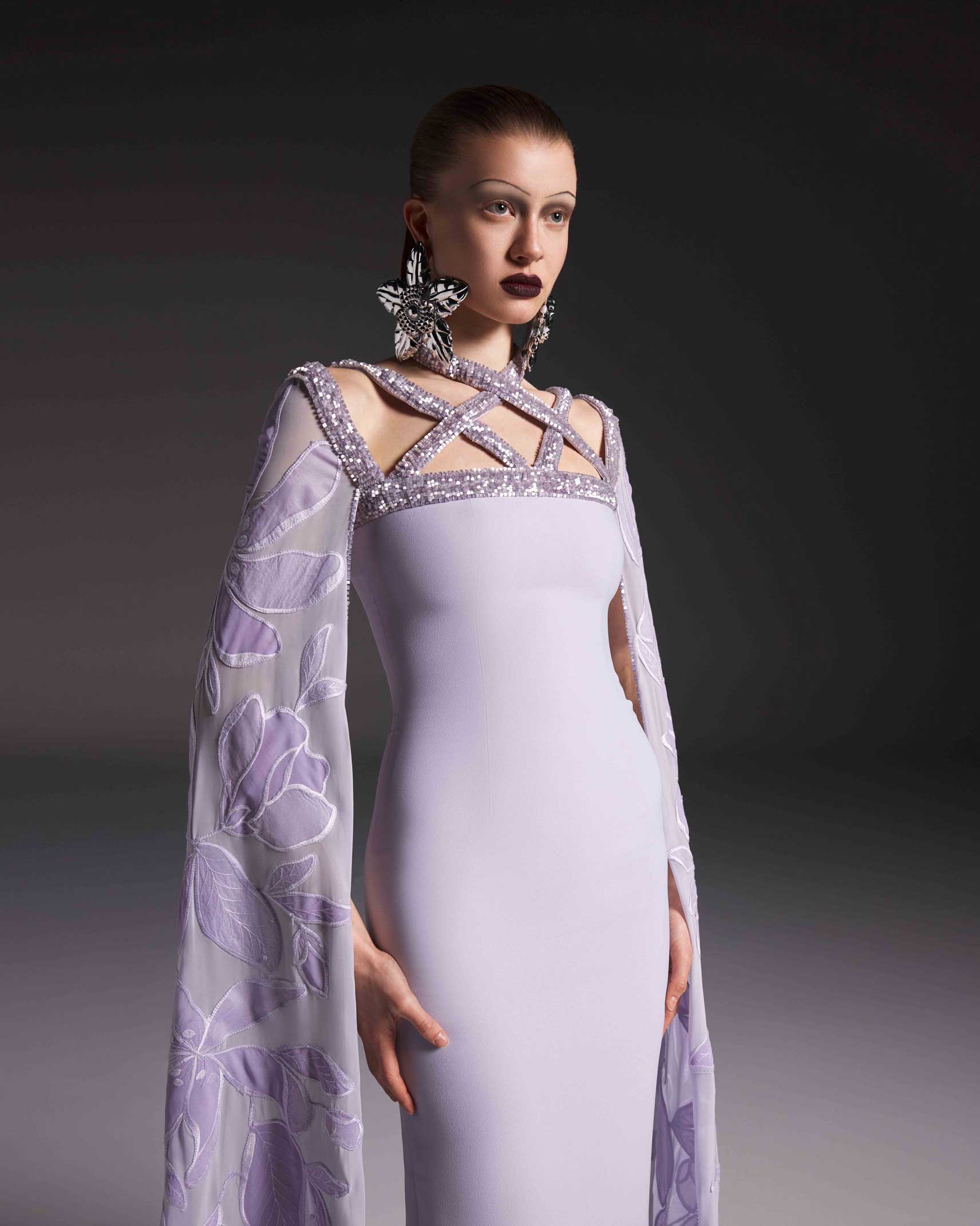 lilac winter dress AFFFAIR sku_336979 BABARONI Chiffon Sunset Bridesmaid COLOR:Beige/Ivory a back cut out