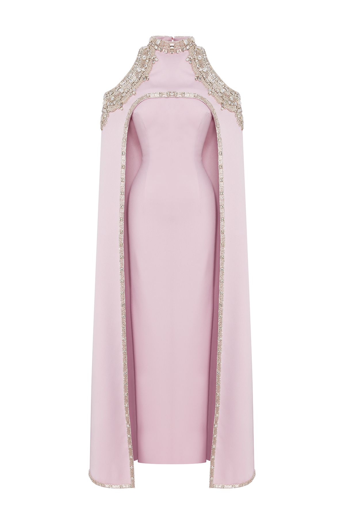 AFFFAIR - Cape-effect embellished maxi dress with cold-shoulder in a pink  shade