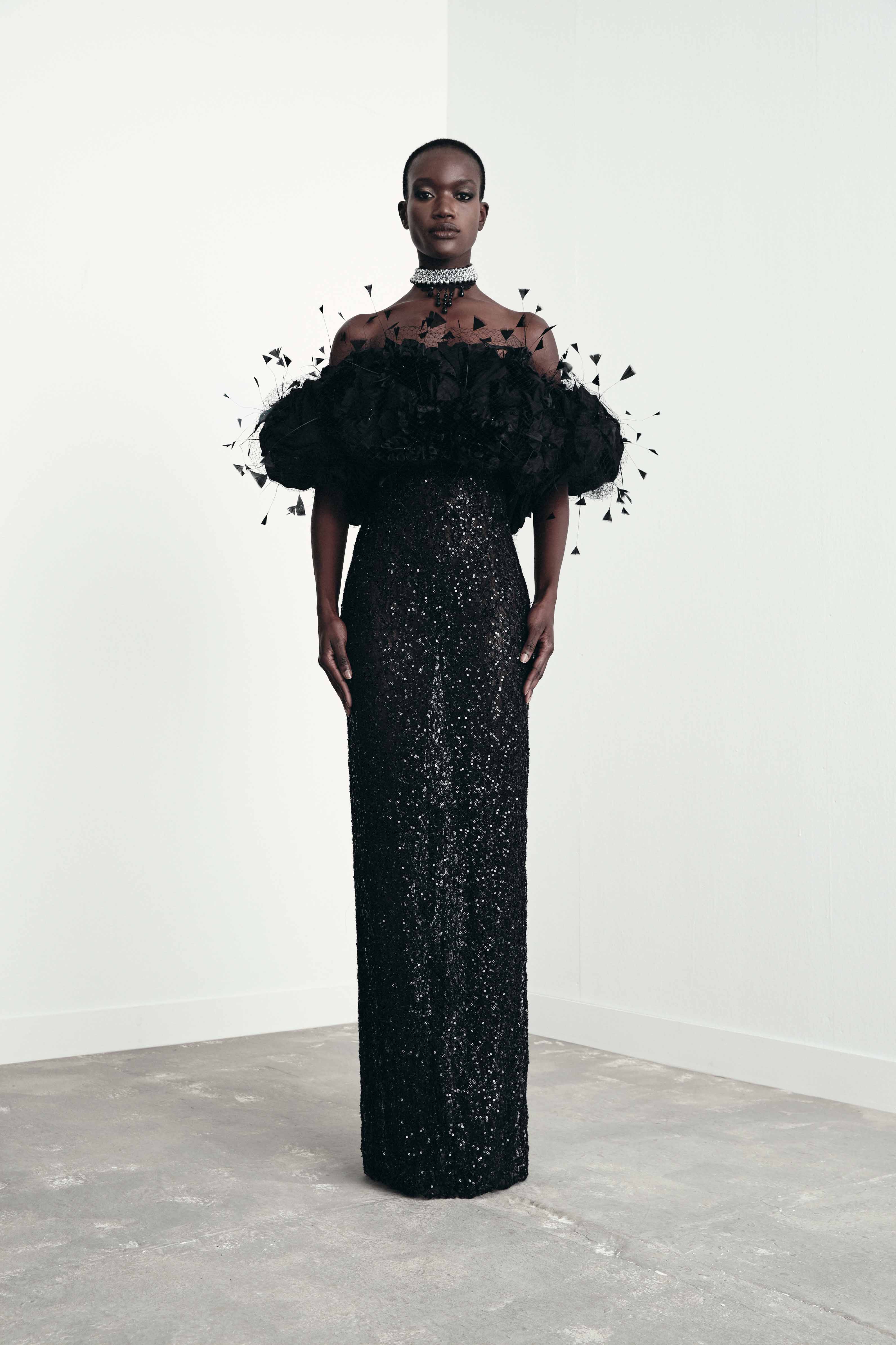 AFFFAIR - Feather-Trimmed, Strapless Lace Dress in Black