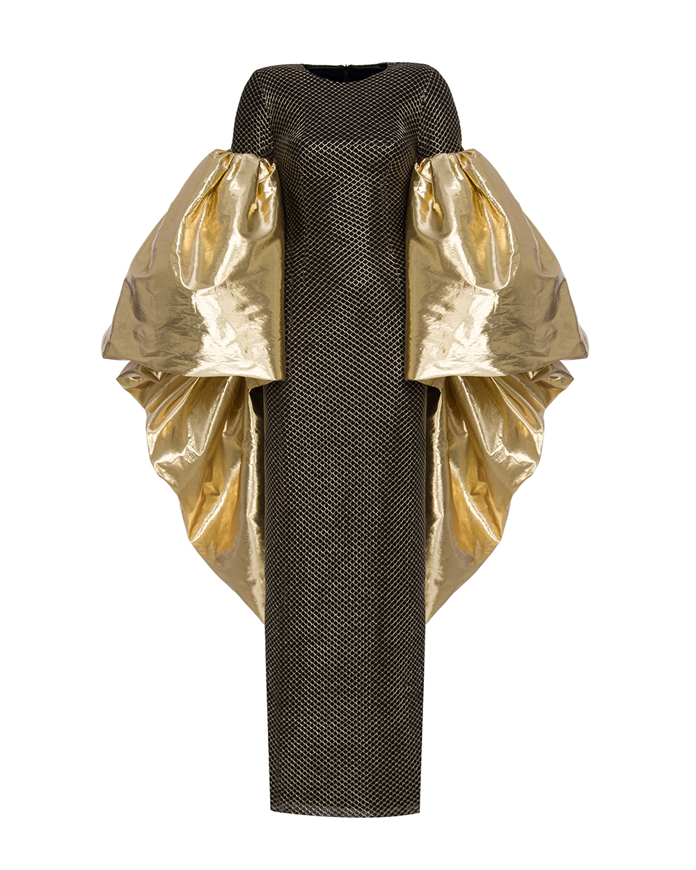black and gold cape dress Black Gold Metallic Embroidered Cape Sleeve Dress main image 0
